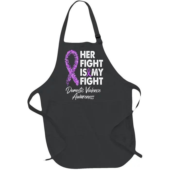 Her Fight is My Fight Domestic Violence Awareness Purple Ribbon Full-Length Apron With Pocket