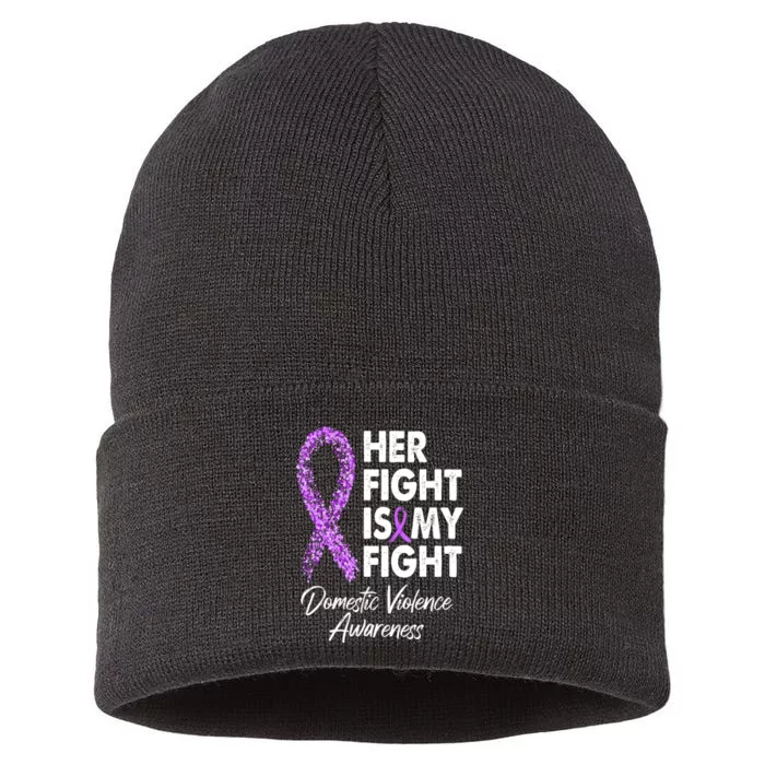 Her Fight is My Fight Domestic Violence Awareness Purple Ribbon Sustainable Knit Beanie