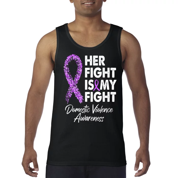 Her Fight is My Fight Domestic Violence Awareness Purple Ribbon Tank Top