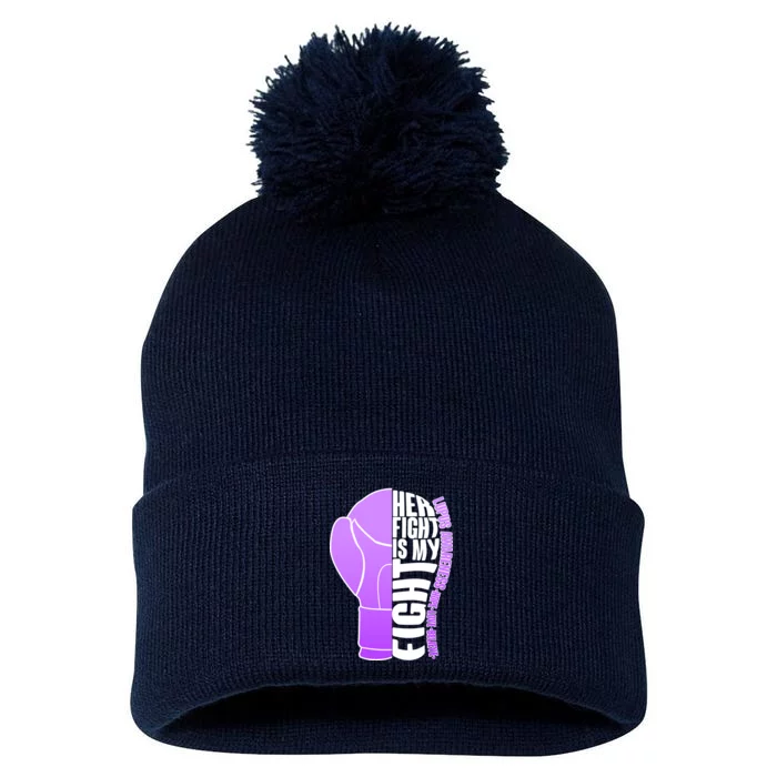 Her Fight is My Fight Lupus Awareness Pom Pom 12in Knit Beanie