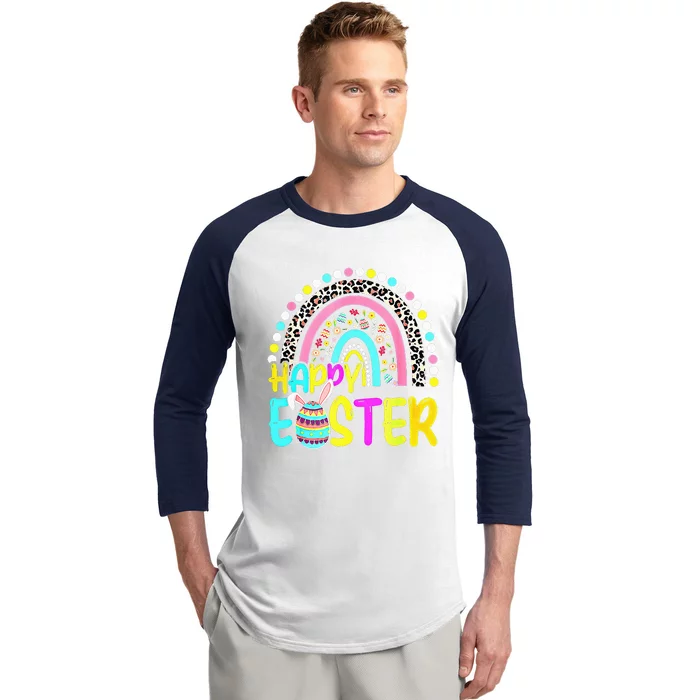 Happy Easter Rainbow Bunny Rabbit Egg Hunting Basket Easter Baseball Sleeve Shirt