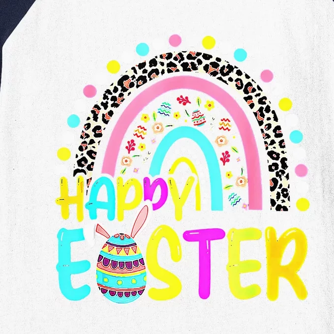 Happy Easter Rainbow Bunny Rabbit Egg Hunting Basket Easter Baseball Sleeve Shirt