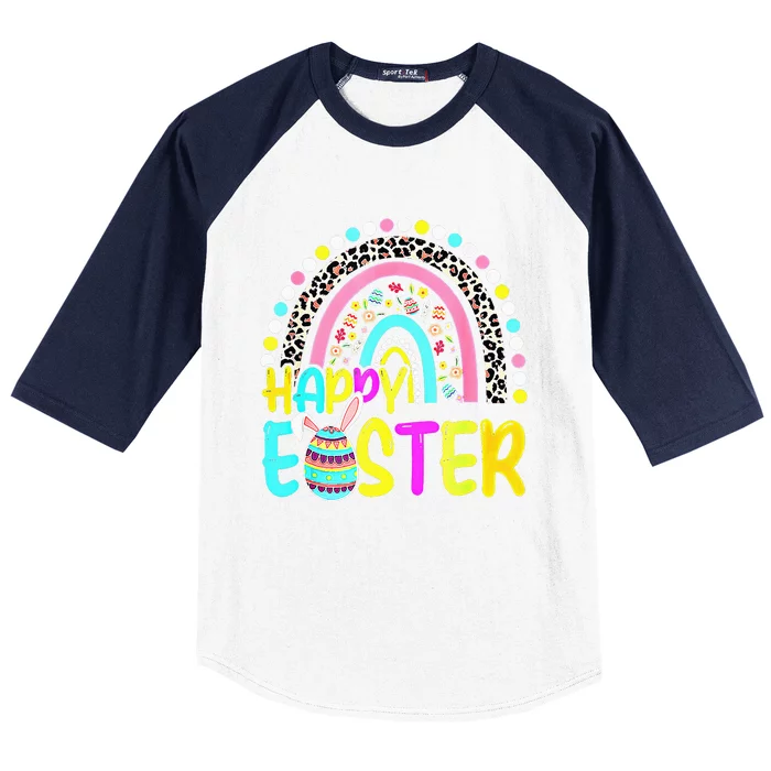 Happy Easter Rainbow Bunny Rabbit Egg Hunting Basket Easter Baseball Sleeve Shirt