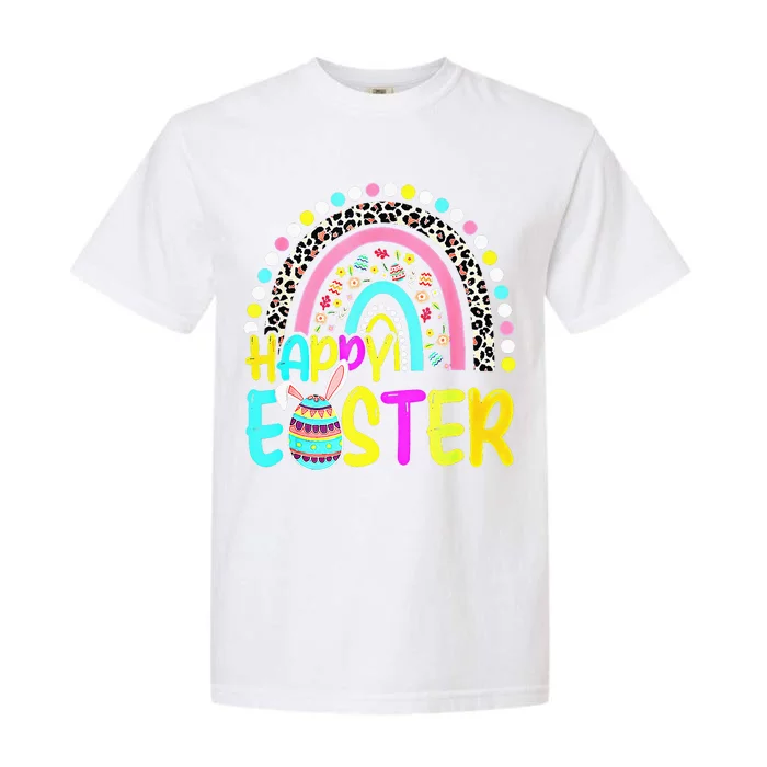 Happy Easter Rainbow Bunny Rabbit Egg Hunting Basket Easter Garment-Dyed Heavyweight T-Shirt