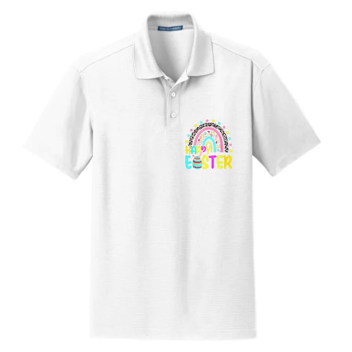 Happy Easter Rainbow Bunny Rabbit Egg Hunting Basket Easter Dry Zone Grid Performance Polo