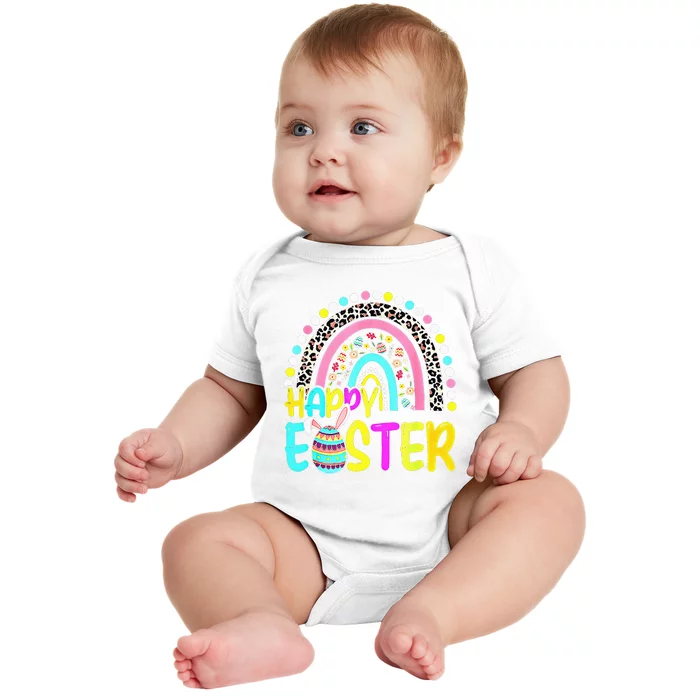 Happy Easter Rainbow Bunny Rabbit Egg Hunting Basket Easter Baby Bodysuit