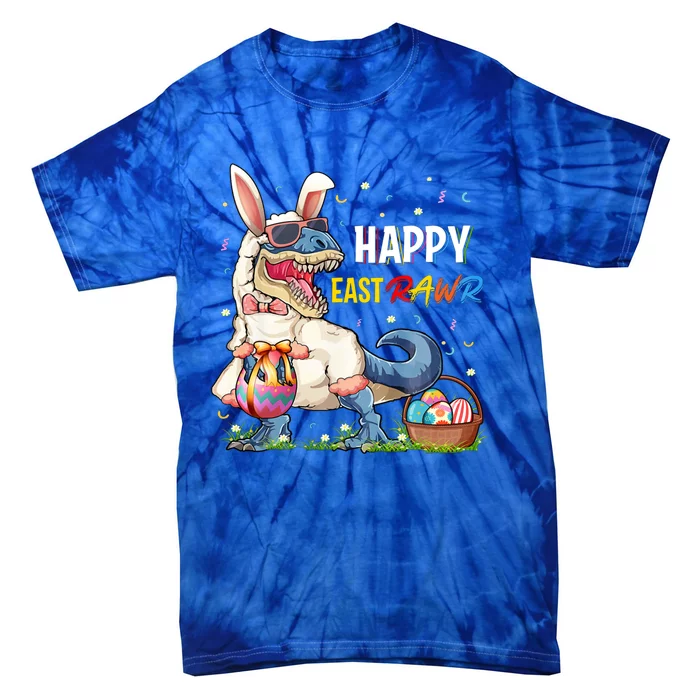 Happy Easter Raws Dinosaur Tgiftrex Funny Cute Bunny Ear Eggs Gift Tie-Dye T-Shirt