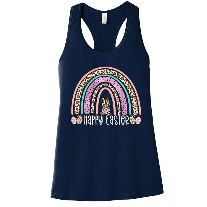 Happy Easter Rainbow Leopard Bunny Egg Hunting Wo Women's Racerback Tank