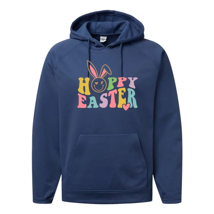 Happy Easter Retro Groovy Happy Easter Performance Fleece Hoodie