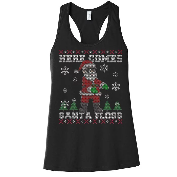 Here Comes Santa Floss Cool Ugly Christmas Women's Racerback Tank