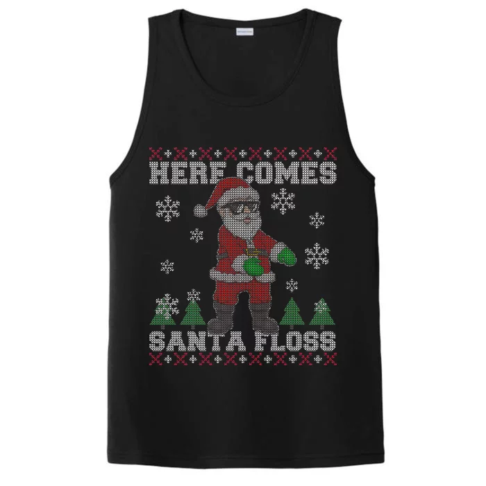 Here Comes Santa Floss Cool Ugly Christmas Performance Tank