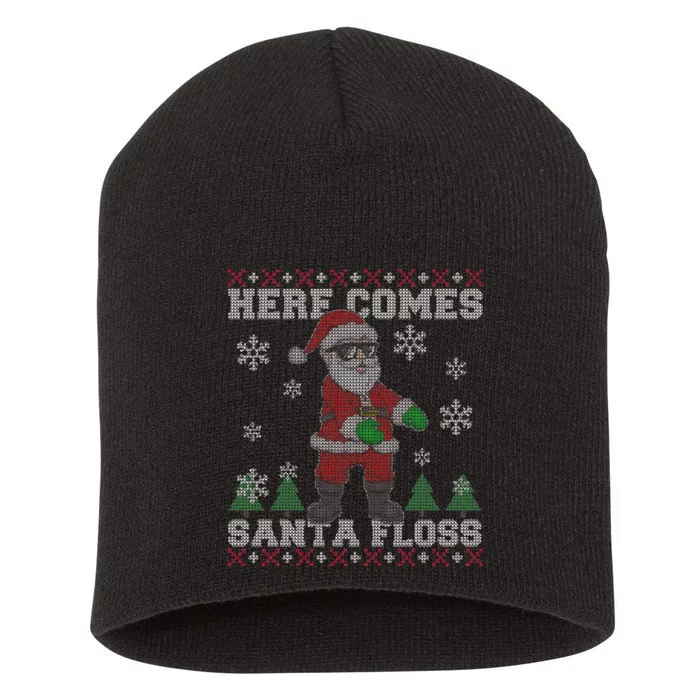 Here Comes Santa Floss Cool Ugly Christmas Short Acrylic Beanie