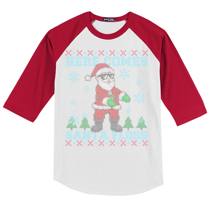 Here Comes Santa Floss Cool Ugly Christmas Kids Colorblock Raglan Jersey