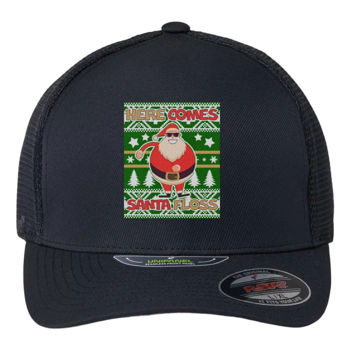 Here Comes Santa Floss Ugly Christmas Sweater Flexfit Unipanel Trucker Cap