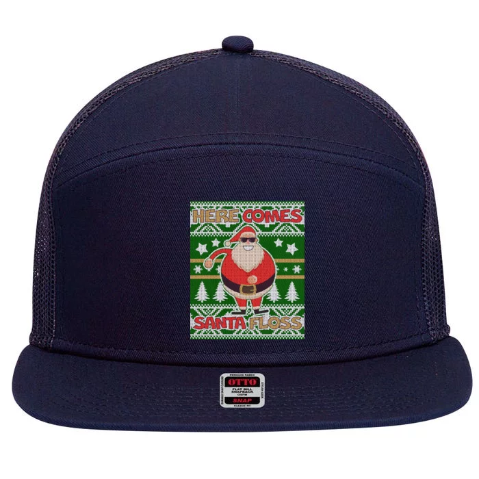 Here Comes Santa Floss Ugly Christmas Sweater 7 Panel Mesh Trucker Snapback Hat