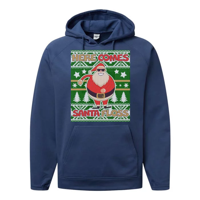 Here Comes Santa Floss Ugly Christmas Sweater Performance Fleece Hoodie