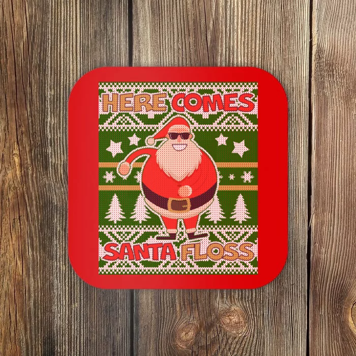 Here Comes Santa Floss Ugly Christmas Sweater Coaster