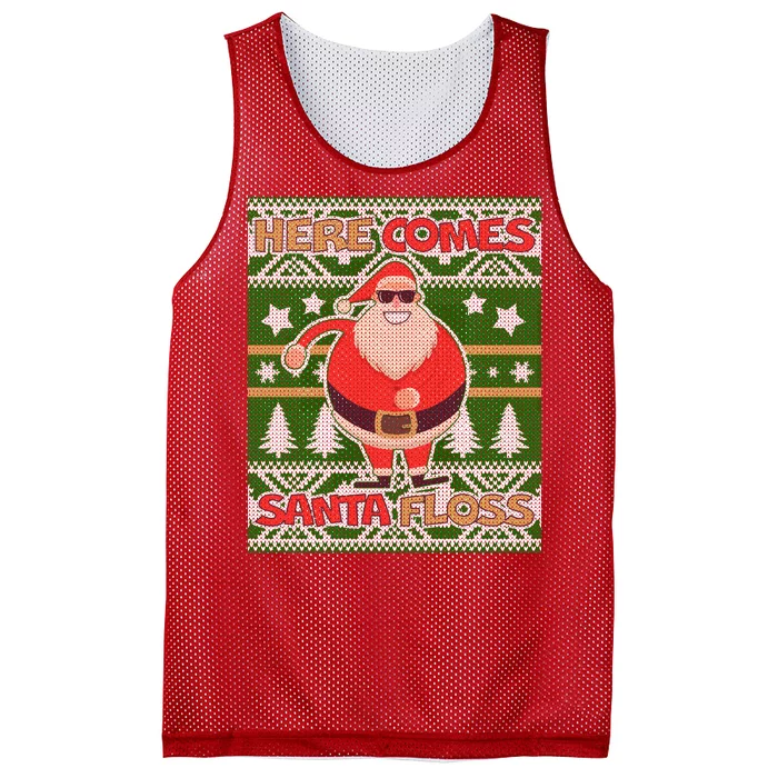 Here Comes Santa Floss Ugly Christmas Sweater Mesh Reversible Basketball Jersey Tank