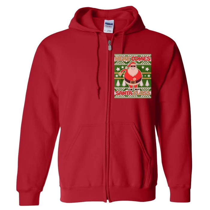 Here Comes Santa Floss Ugly Christmas Sweater Full Zip Hoodie