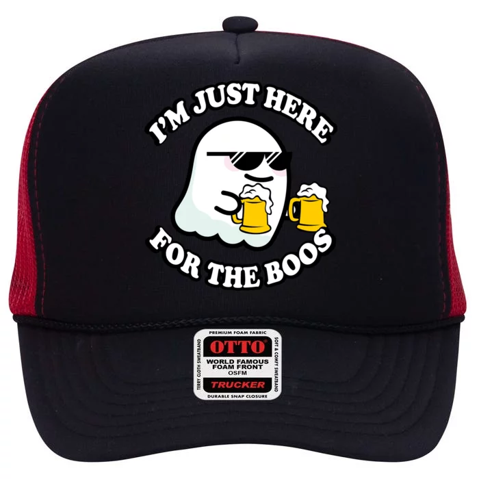 Here For The Boos Funny Halloween Party High Crown Mesh Trucker Hat