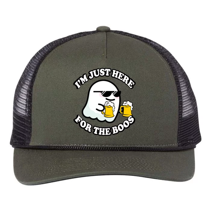 Here For The Boos Funny Halloween Party Retro Rope Trucker Hat Cap