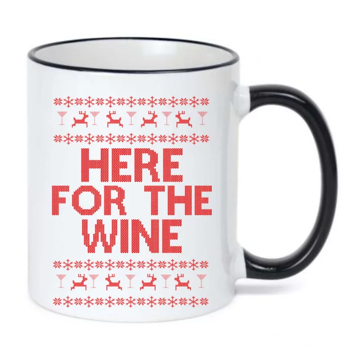 Here For The Wine Ugly Christmas Sweater Black Color Changing Mug