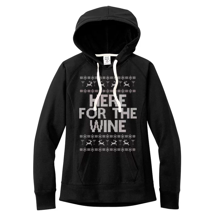 Here For The Wine Ugly Christmas Sweater Women's Fleece Hoodie