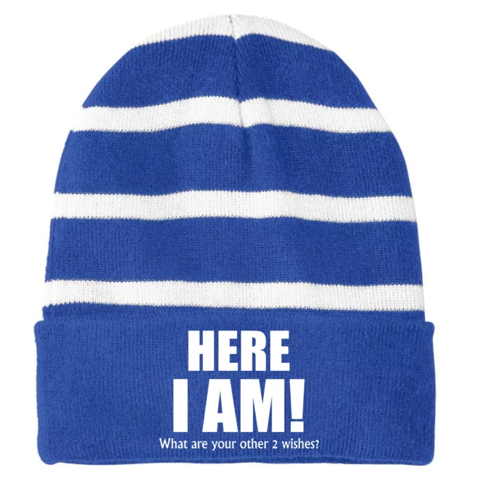 Here I Am! What Are Your Other 2 Wishes? Striped Beanie with Solid Band