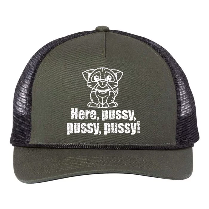 Here Pussy Pussy Pussy Cat Retro Rope Trucker Hat Cap