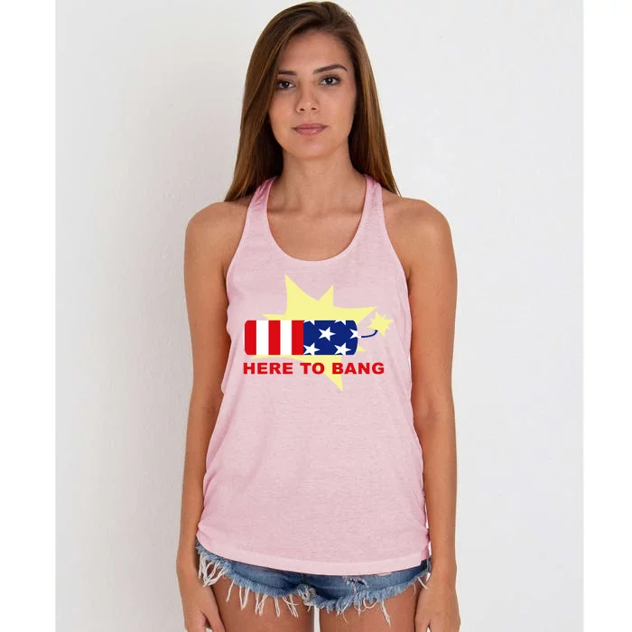 Here To Bang Independence Day 4th of July Women's Knotted Racerback Tank