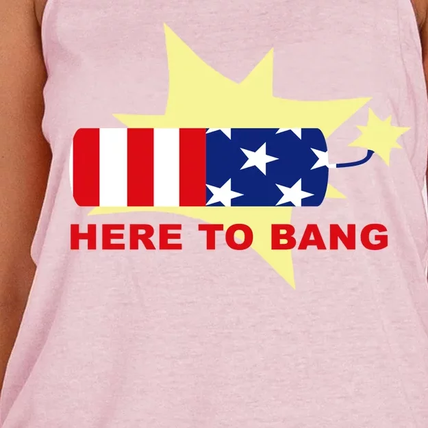 Here To Bang Independence Day 4th of July Women's Knotted Racerback Tank