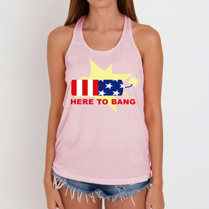 Here To Bang Independence Day 4th of July Women's Knotted Racerback Tank