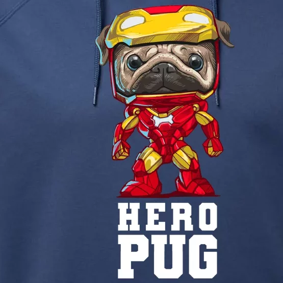 Hero Iron Pug Funny Spoof Performance Fleece Hoodie