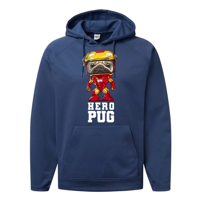 Hero Iron Pug Funny Spoof Performance Fleece Hoodie