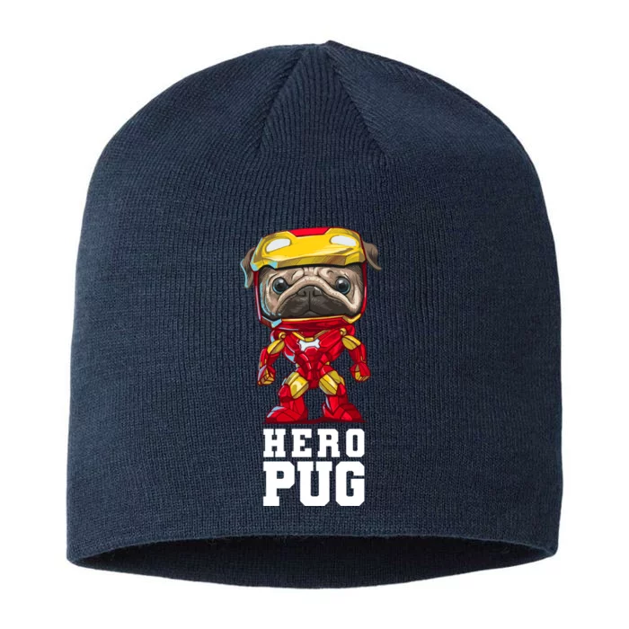 Hero Iron Pug Funny Spoof 8 1/2in Sustainable Knit Beanie