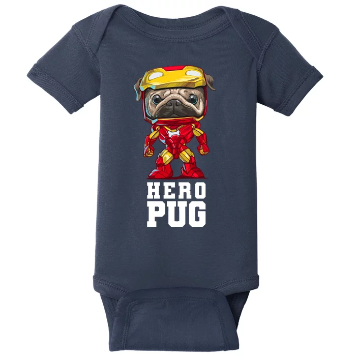 Hero Iron Pug Funny Spoof Baby Bodysuit