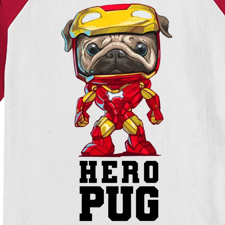 Hero Iron Pug Funny Spoof Kids Colorblock Raglan Jersey