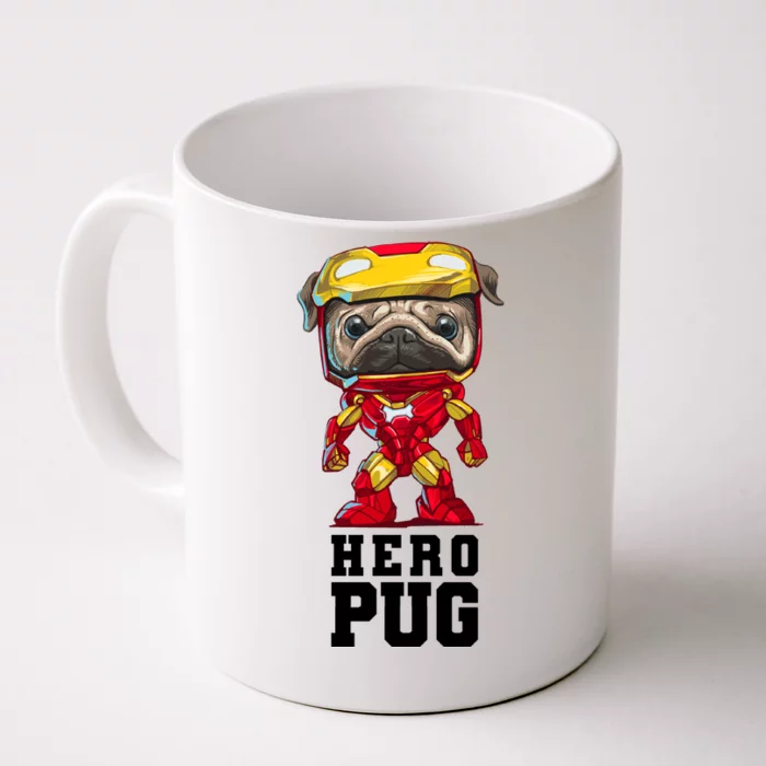 Hero Iron Pug Funny Spoof Front & Back Coffee Mug