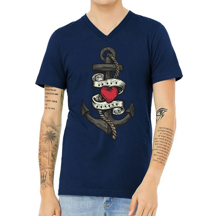 He's My Anchor V-Neck T-Shirt