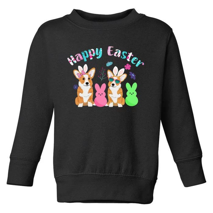 Happy Easter Shirt Funny Bunny Corgi Dog Easter Toddler Sweatshirt