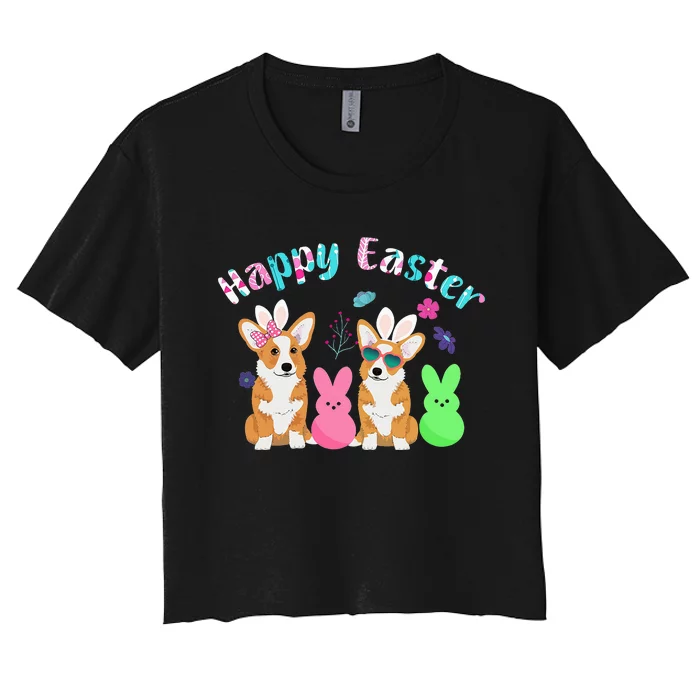 Happy Easter Shirt Funny Bunny Corgi Dog Easter Women's Crop Top Tee