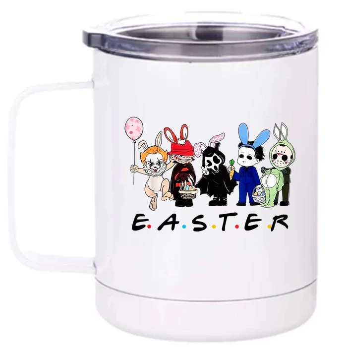 Happy Easter Scary Horror Easter Movie Bunny Hunting Eggs Front & Back 12oz Stainless Steel Tumbler Cup