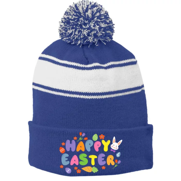 Happy Easter Spring Flowers Bunny Egg Hunt Gift Stripe Pom Pom Beanie