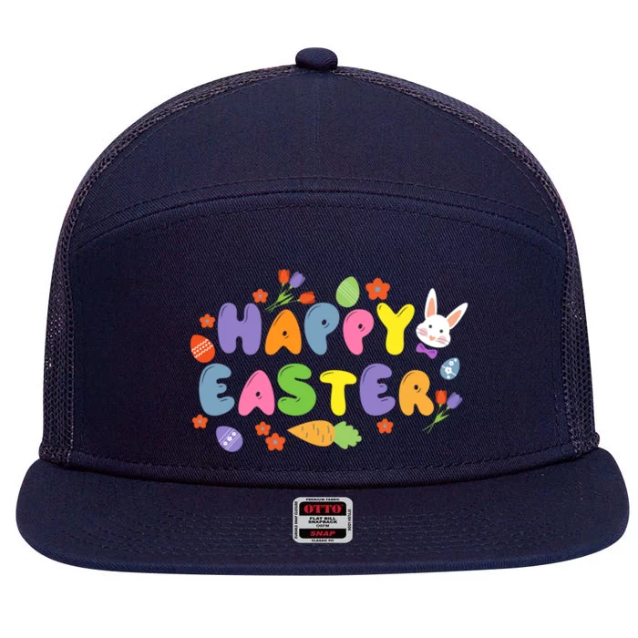 Happy Easter Spring Flowers Bunny Egg Hunt Gift 7 Panel Mesh Trucker Snapback Hat