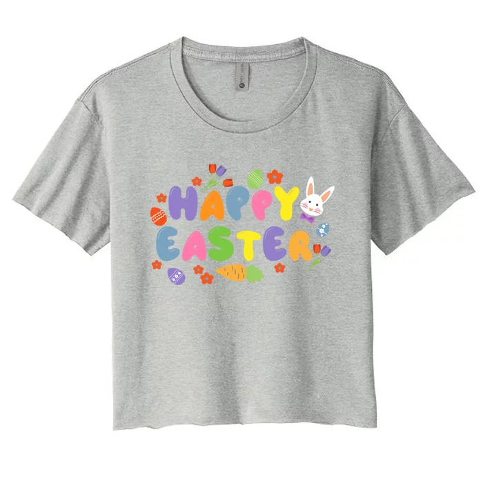 Happy Easter Spring Flowers Bunny Egg Hunt Gift Women's Crop Top Tee