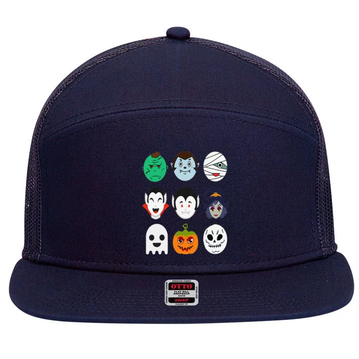 Halloween Emoticon Scary Spooky Gift Costume 7 Panel Mesh Trucker Snapback Hat