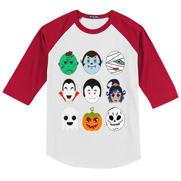 Halloween Emoticon Scary Spooky Gift Costume Kids Colorblock Raglan Jersey