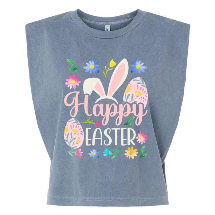 Happy Easter Sayings Egg Bunny Garment-Dyed Women's Muscle Tee