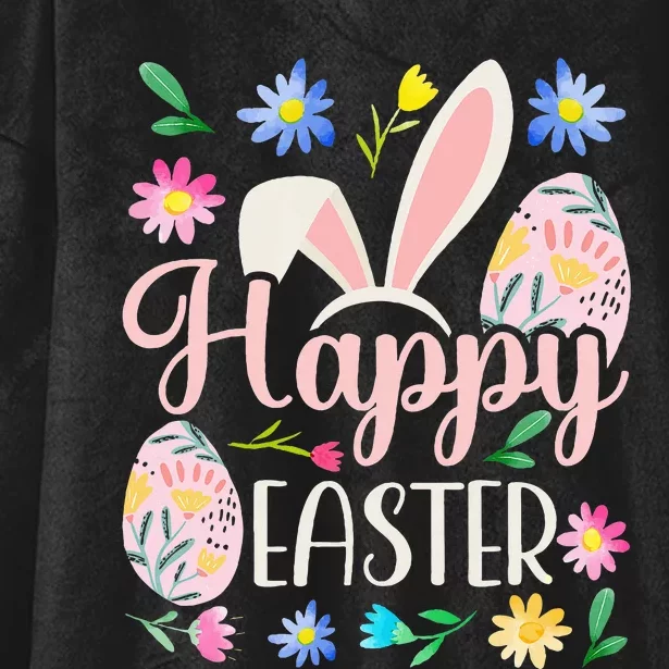 Happy Easter Sayings Egg Bunny Hooded Wearable Blanket