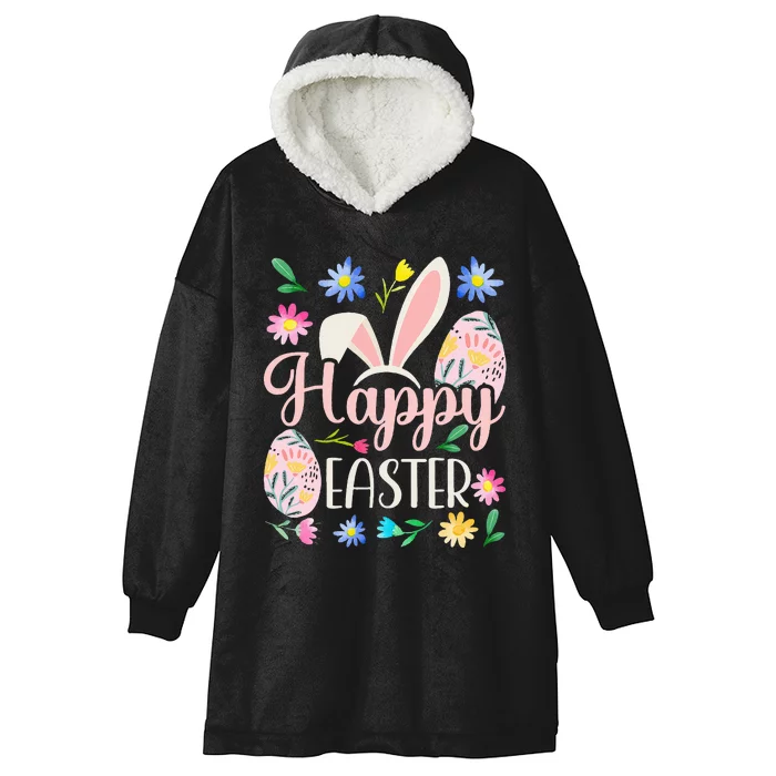 Happy Easter Sayings Egg Bunny Hooded Wearable Blanket